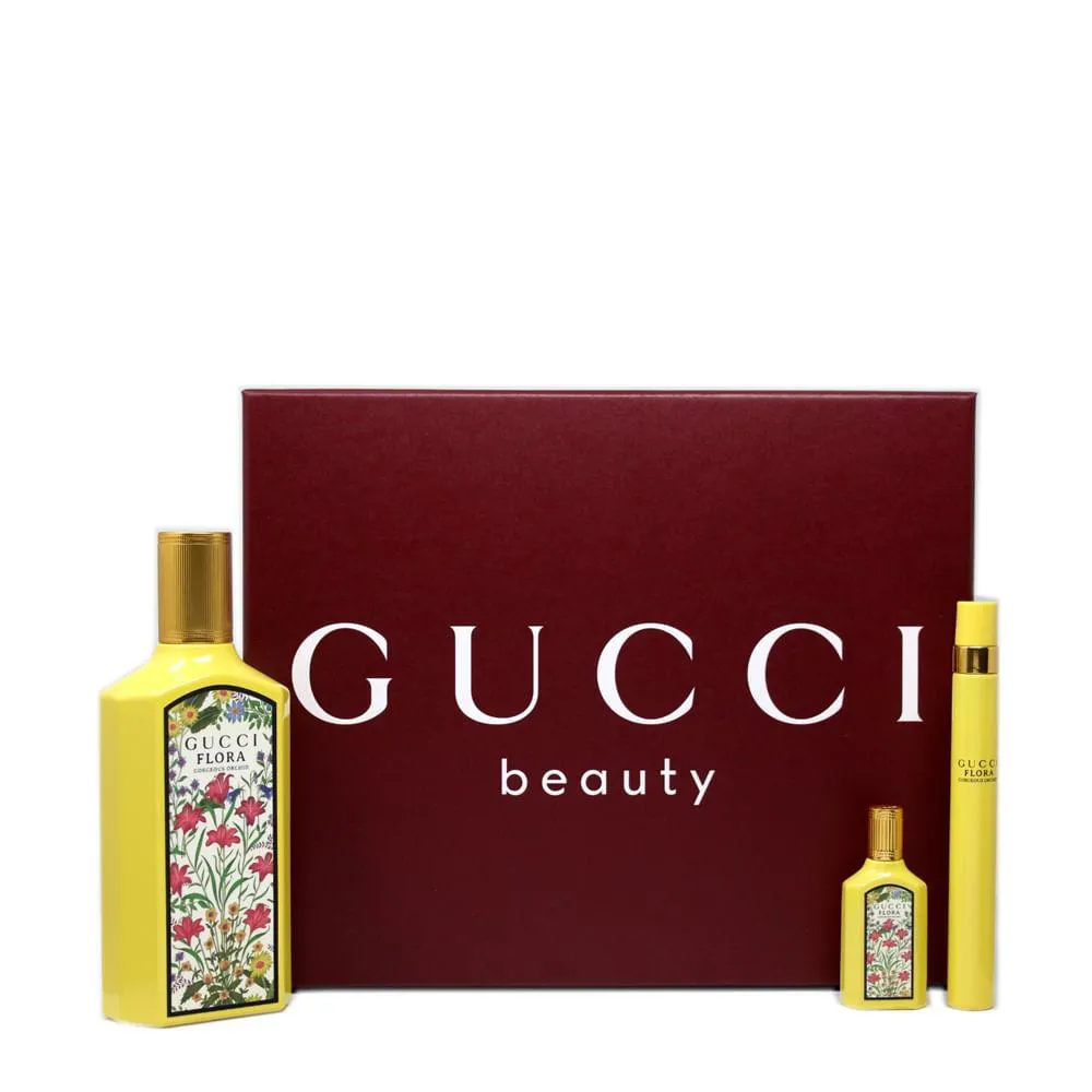 KIT GUCCI FLORA GORGEOUS ORCHID FEMININO - EDP 100ML + TRAVEL SIZE 10ML + MINI 5ML