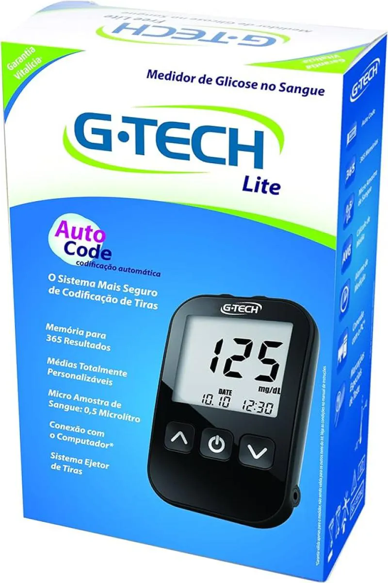 KIT MEDIDOR DE GLICOSE NO SANGUE + 10 TIRAS LITE - G-TECH