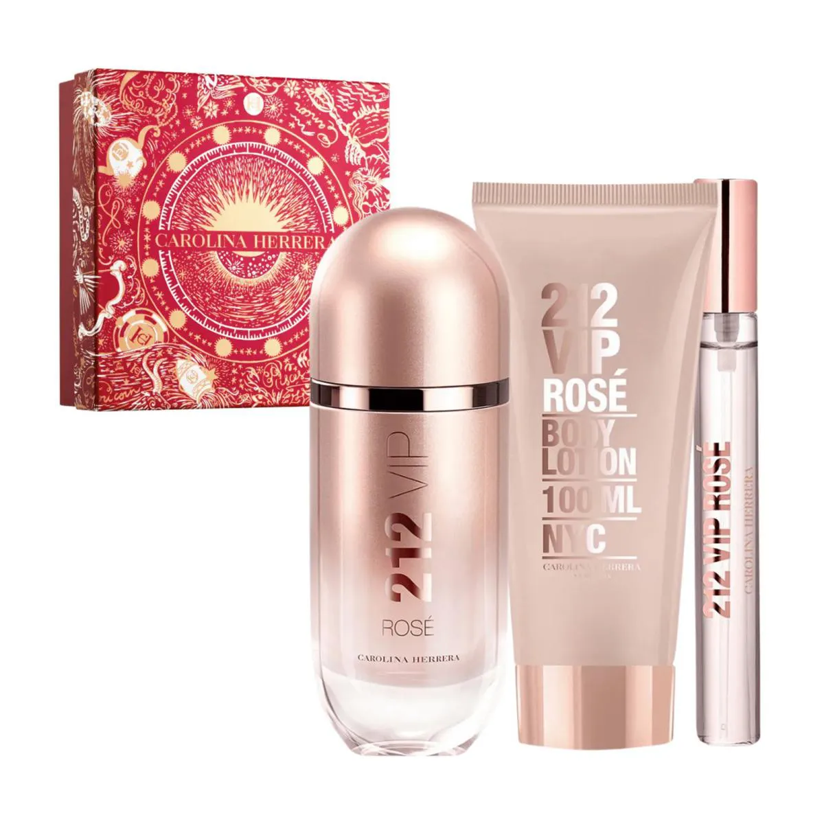 KIT CAROLINA HERRERA 212 VIP ROSÉ EDP 80ML + EDP 10ML + BODY LOTION 100ML