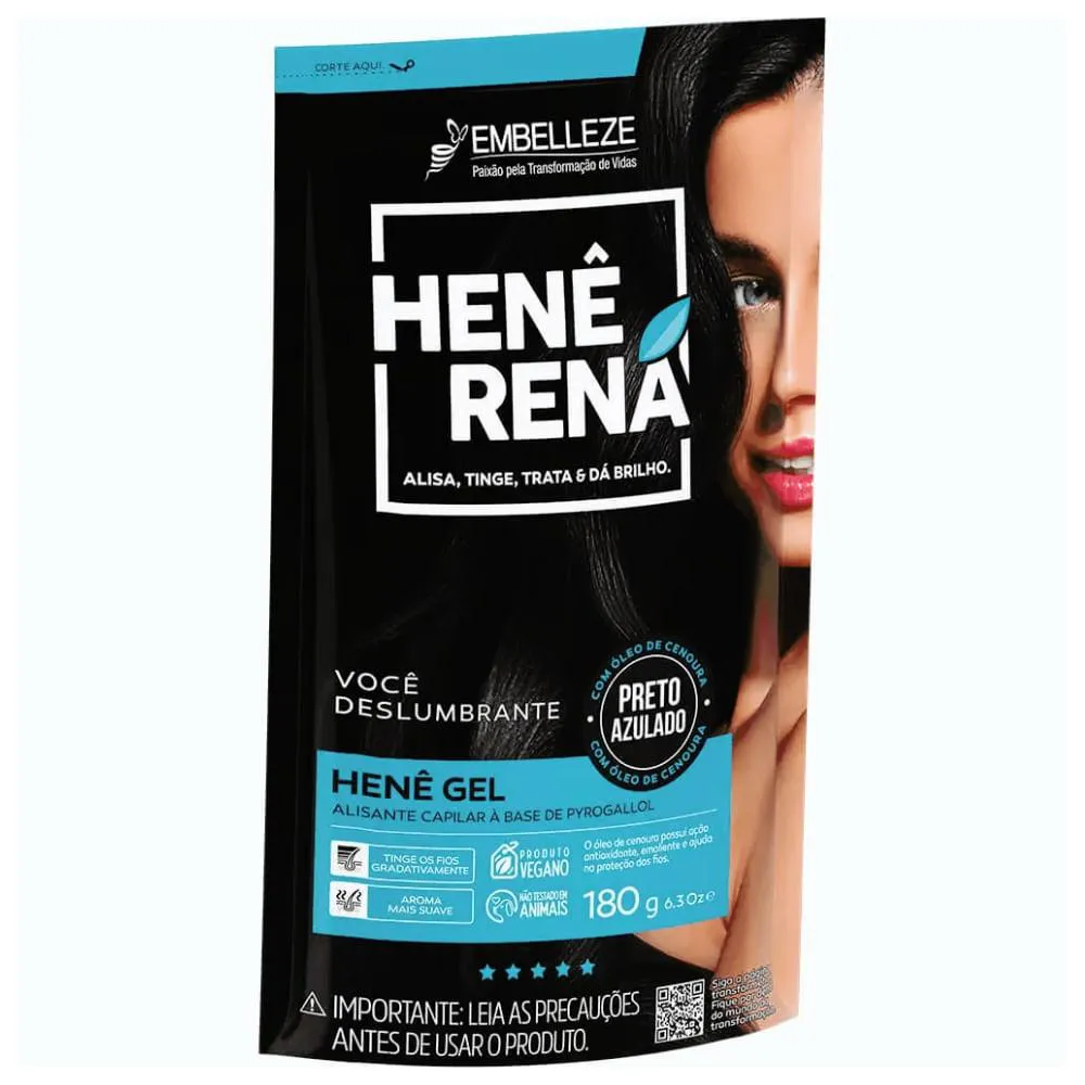 CREME ALISANTE HENê RENá GEL PRETO AZULADO 180G