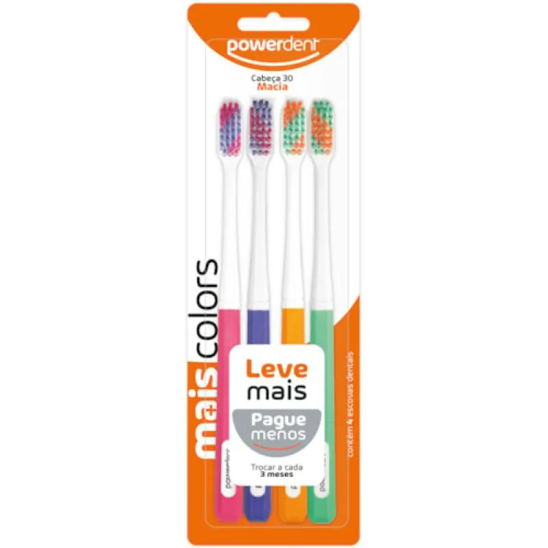 ESCOVA POWERDENT LIGHT MAIS COLORS PACK 4 UNIDADES