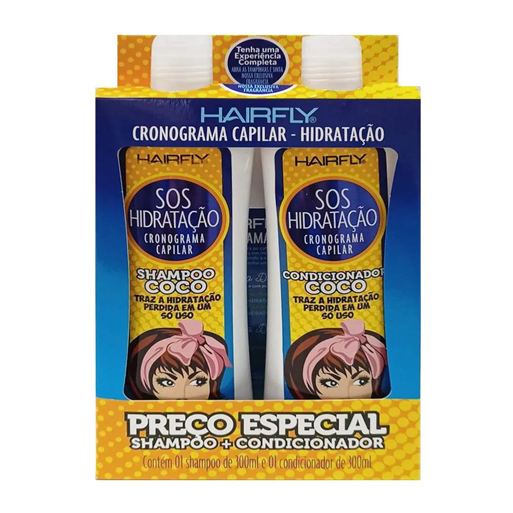 SHAMPOO E CONDICIONADOR HAIRFLY COCO 300ML KIT SOS HIDRATAçãO