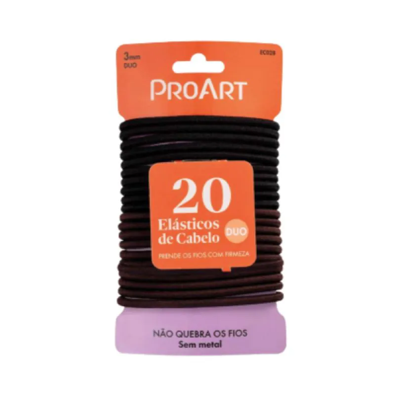 ELáSTICOS DE CABELO 3MM PROART PRETO COM 20 UNIDADES