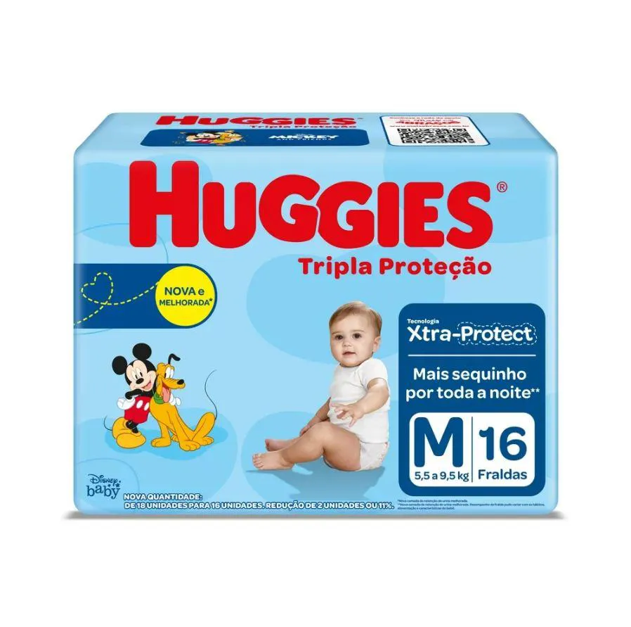 FRALDA INFANTIL HUGGIES TRIPLA PROTEçãO JUMBINHO M 16 UNID - 7896007552412
