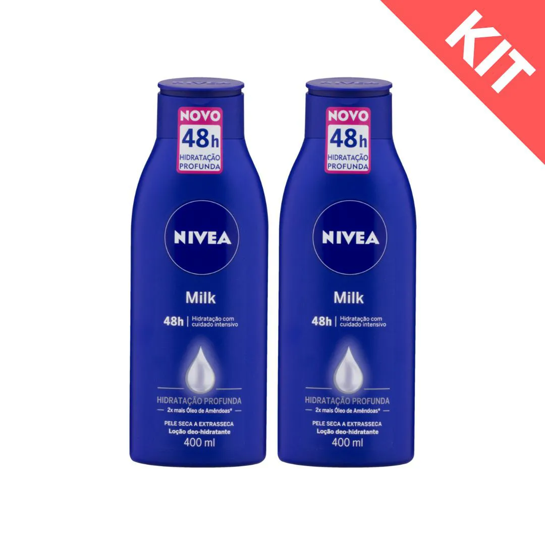 KIT 2 NIVEA LOçãO DEO-HIDRATANTE MILK ÓLEO DE AMêNDOAS PELE SECA E EXTRASSECA 400ML (4005808315697)