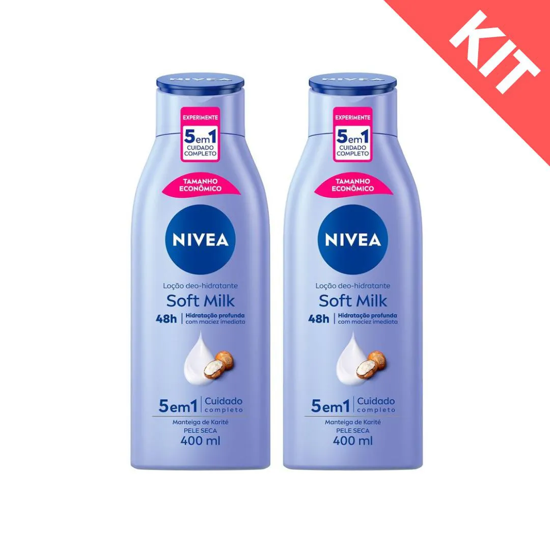 KIT 2 NIVEA LOçãO DEO-HIDRATANTE SOFT MILK MANTEIGA DE KARITé PELE SECA 400ML (4005900004956)