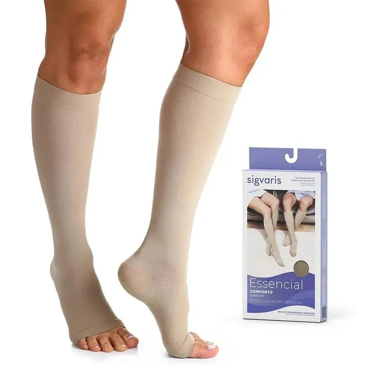SIGVARIS ESSENCIAL CONFORTO MEIA DE COMPRESSãO ABERTA NATURAL ESCURO M1