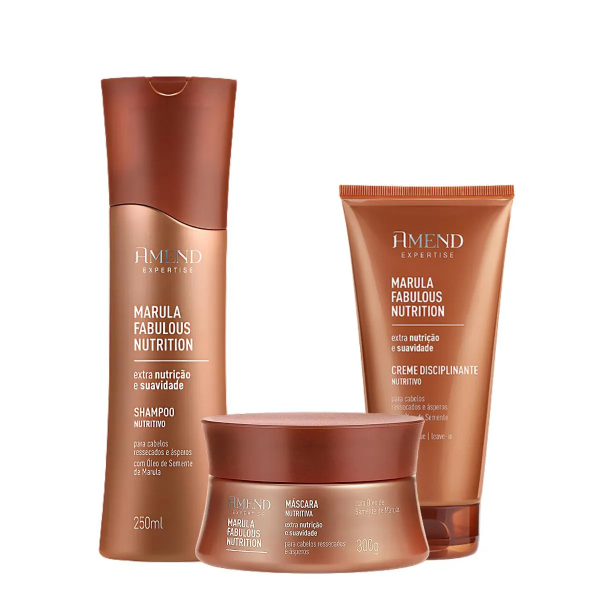 KIT SHAMPOO MáSCARA E LEAVE-IN AMEND MARULA FABULOUS NUTRITION
