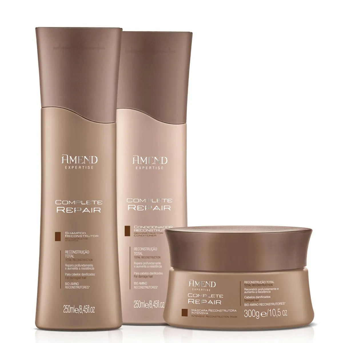 KIT SHAMPOO, CONDICIONADOR E MáSCARA AMEND COMPLETE REPAIR