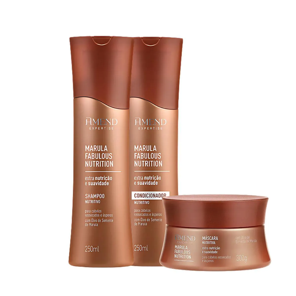 KIT SHAMPOO, CONDICIONADOR E MáSCARA AMEND MARULA FABULOUS NUTRITION