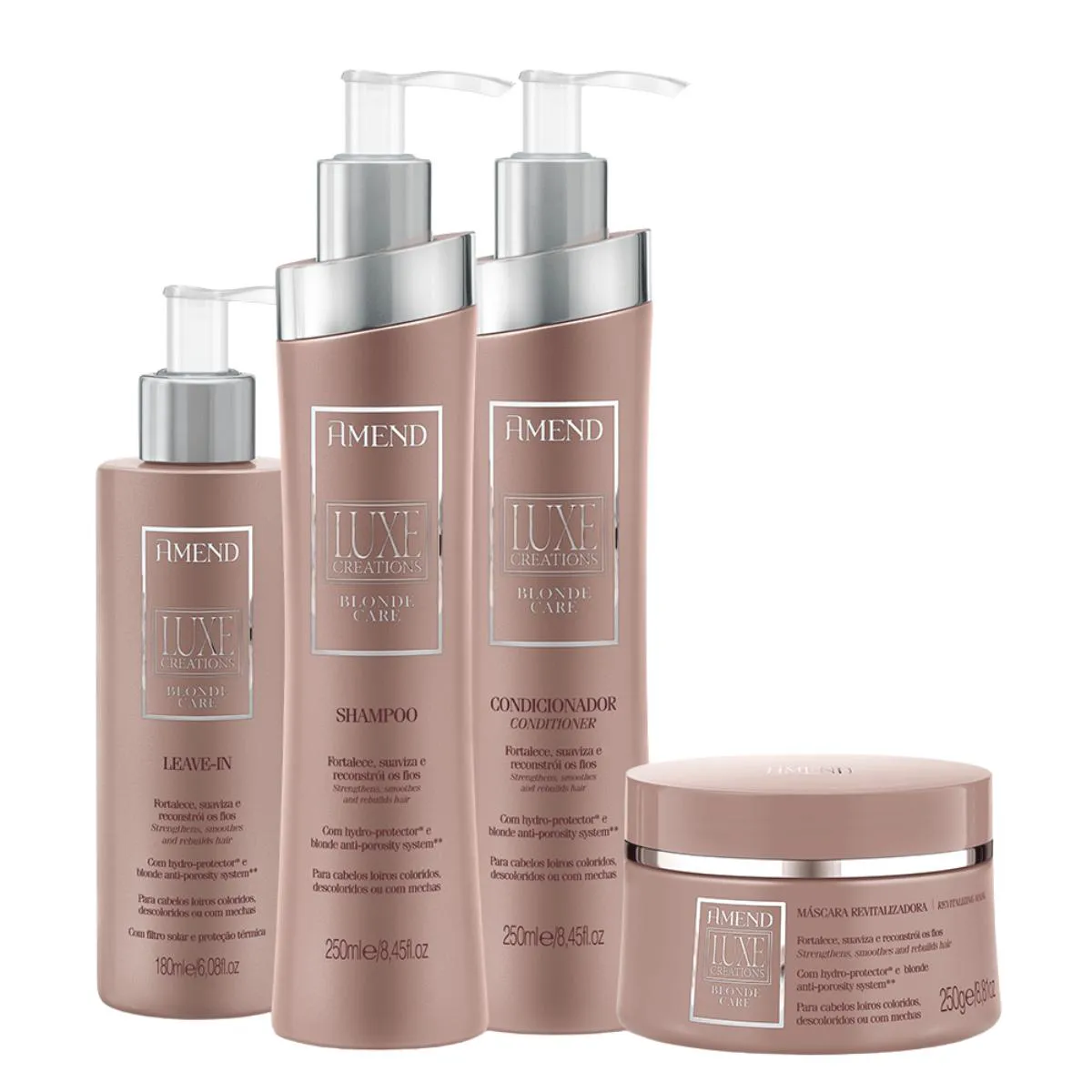 KIT SHAMPOO, CONDICIONADOR E MASCARA E LEAVE-IN AMEND LUXE CREATIONS BLONDE CARE