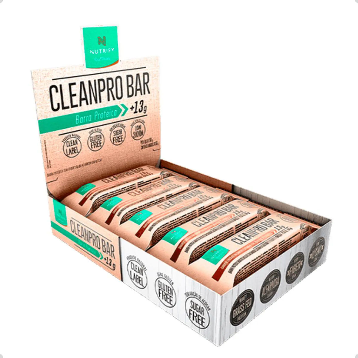 BARRA DE PROTEINA CLEAN PRO 50G CAIXA 10 UNIDADES NUTRIFY Chocolate COM Castanha DE Caju
