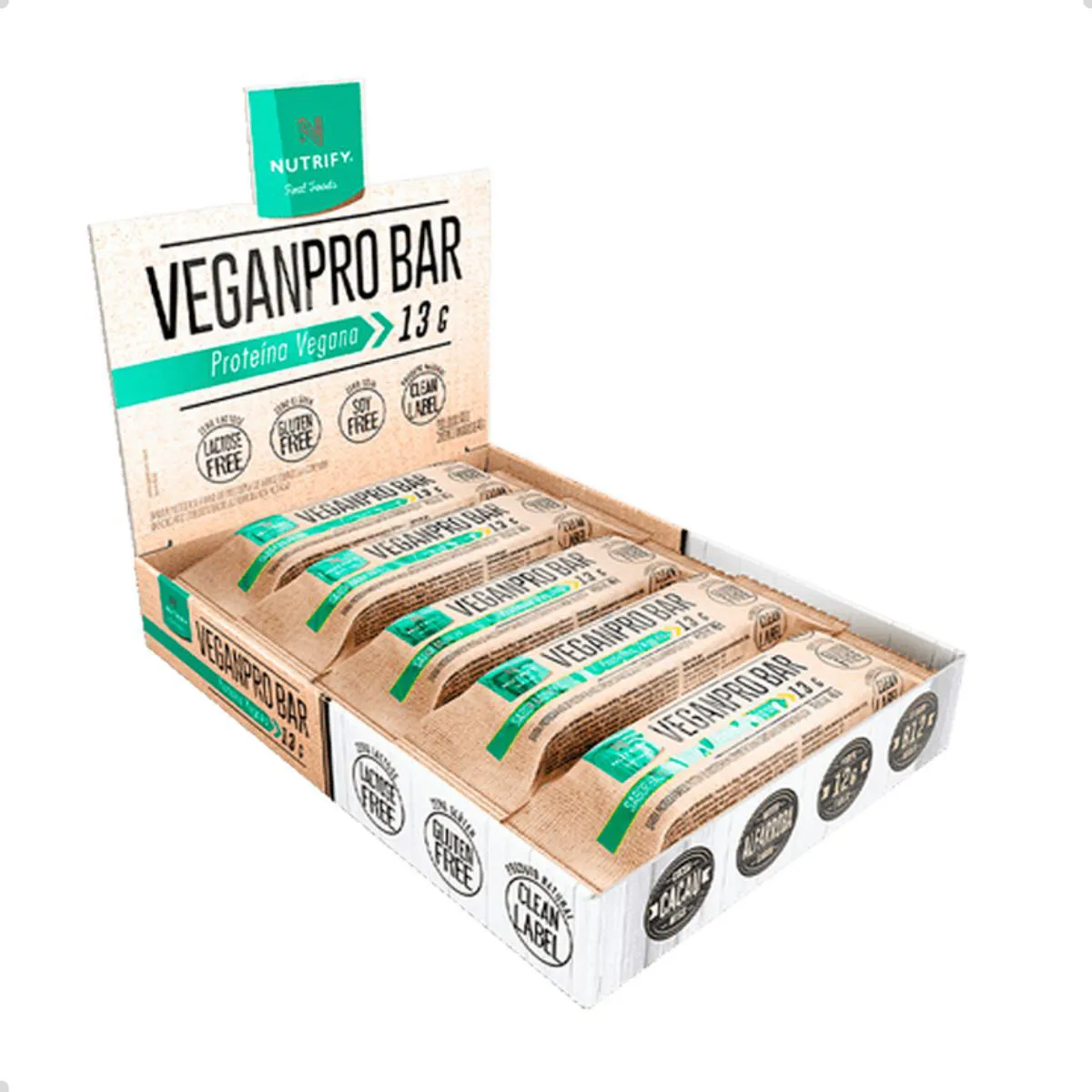 BARRA DE PROTEINA VEGAN PRO 40G CAIXA 10 UNIDADES NUTRIFY Baunilha