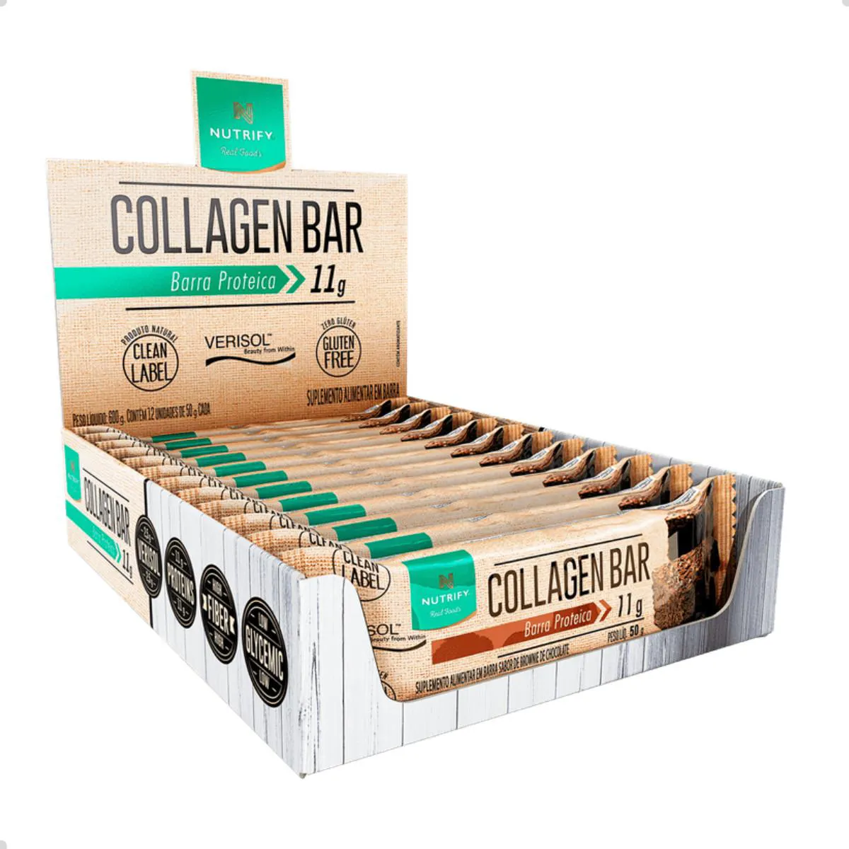 COLLAGEN BAR PROTEIN VERISOL 50G CAIXA 10 UNIDADES NUTRIFY Brownie DE Chocolate