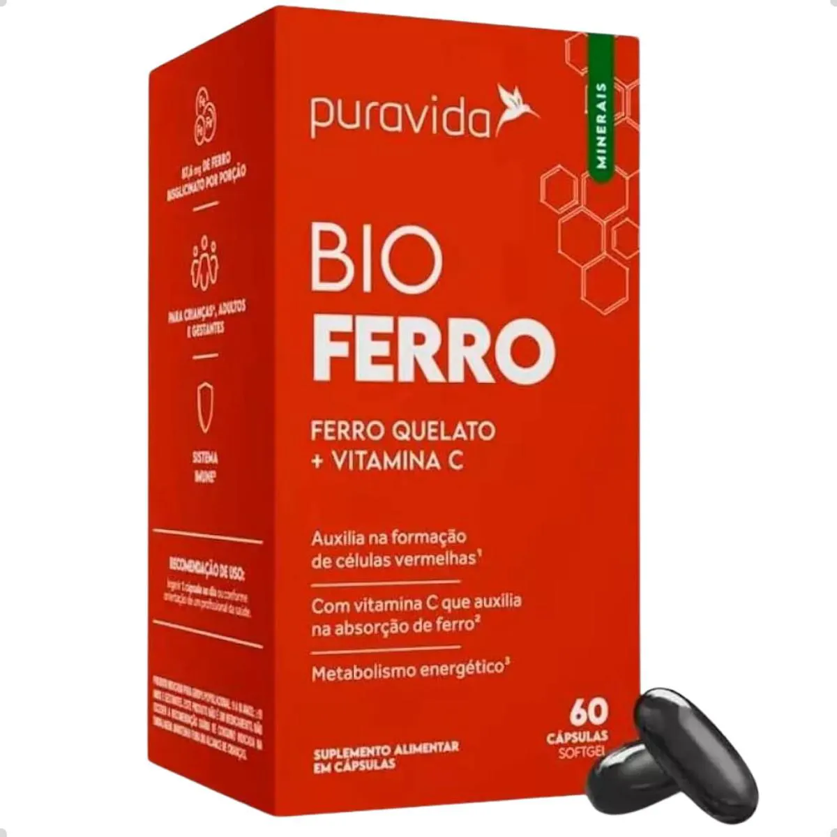 BIO FERRO QUELATO E VITAMINA C 60 CAPSULAS PURA VIDA Natural
