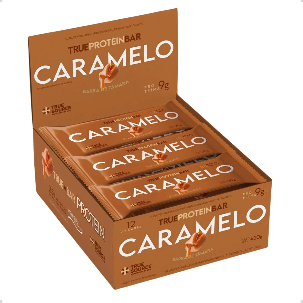 BARRA DE PROTEINA VERISOL E TAMARA 35G 12UN TRUE SOURCE Caramelo