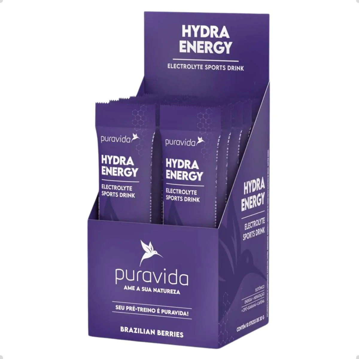 PRE WORKOUT HYDRA ENERGY 30G CAIXA 10 STICKS PURA VIDA Berries