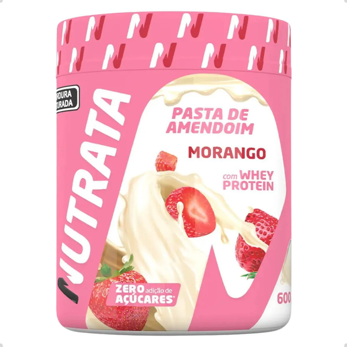 AMENDO WHEY PASTA DE AMENDOIM TRADICIONAL 600G NUTRATA Morango