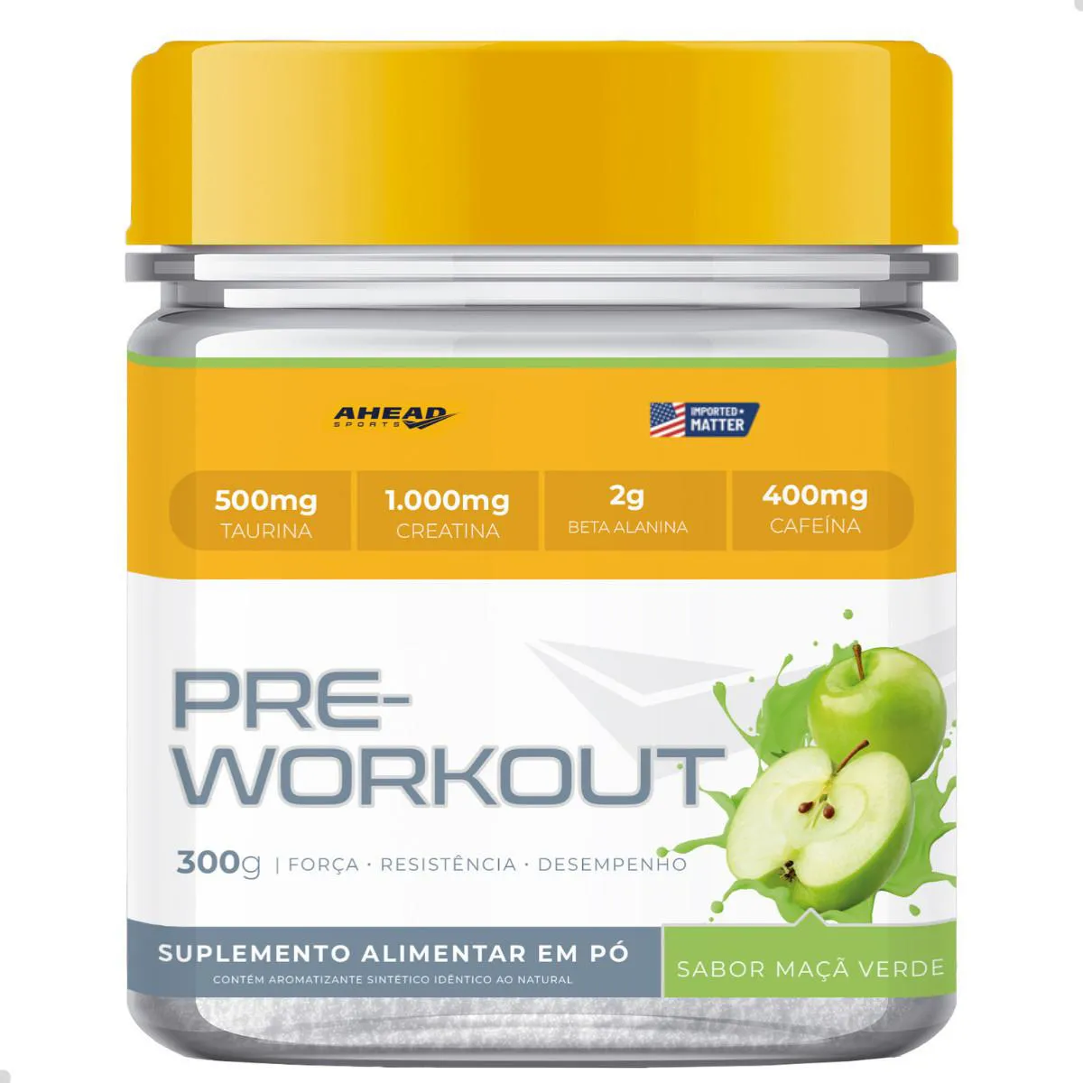 PRE WORKOUT 400MG CAFEINA COM CREATINA 300G AHEAD SPORTS Maçã Verde