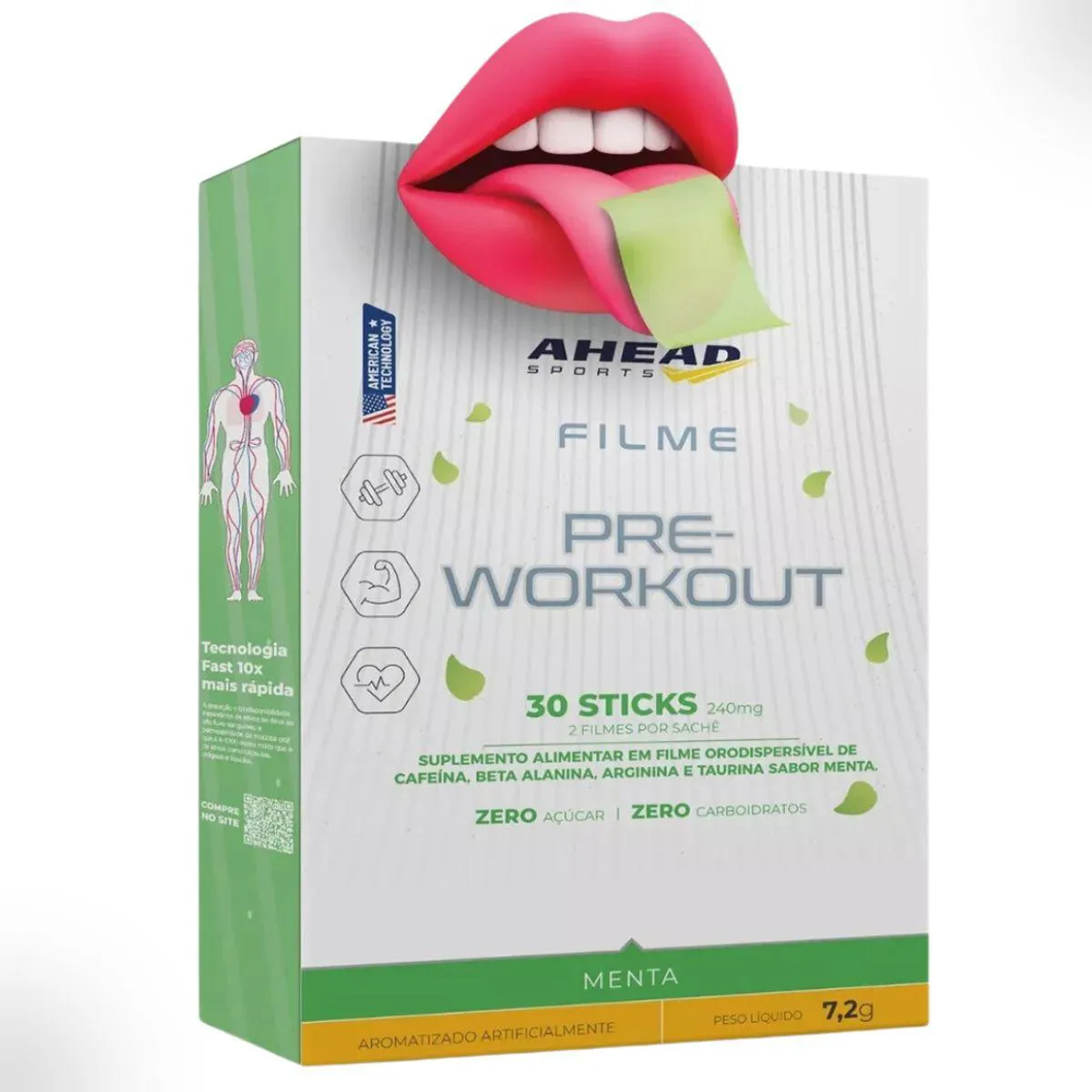 PRé WORKOUT FILME ORODISPERSíVEL 30 SACHêS AHEAD SPORTS Menta