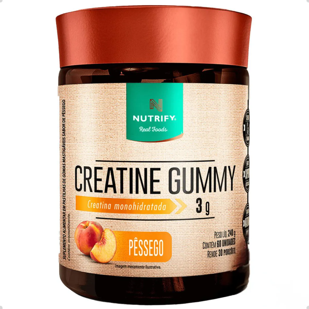 CREATINA GUMMY 3G MONOHIDRATADA 60 CAPSULAS NUTRIFY Pêssego