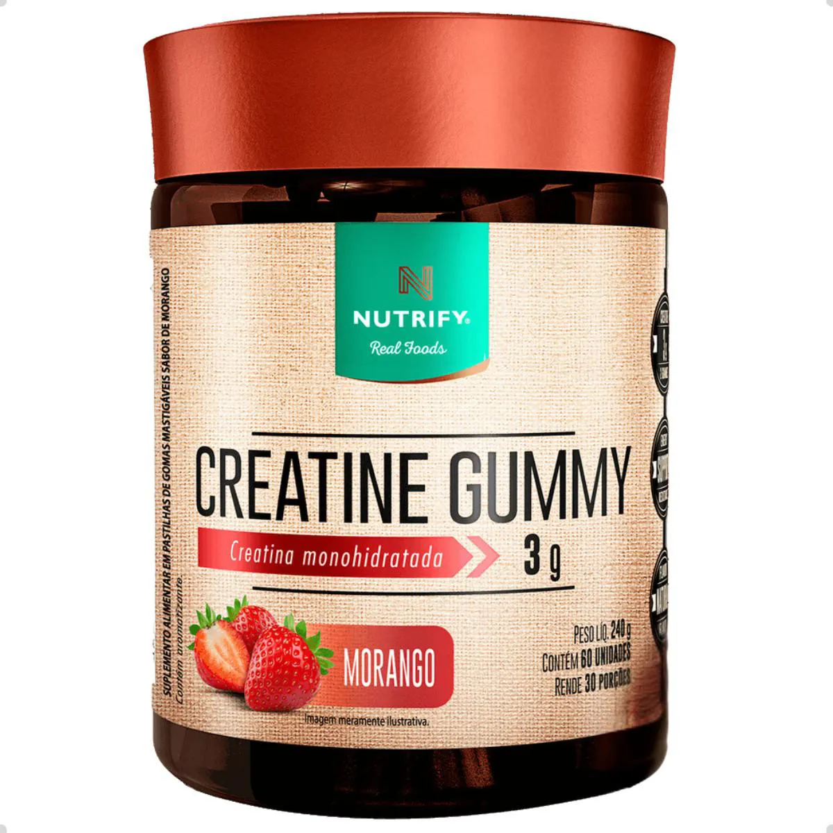 CREATINA GUMMY 3G MONOHIDRATADA 60 CAPSULAS NUTRIFY Morango