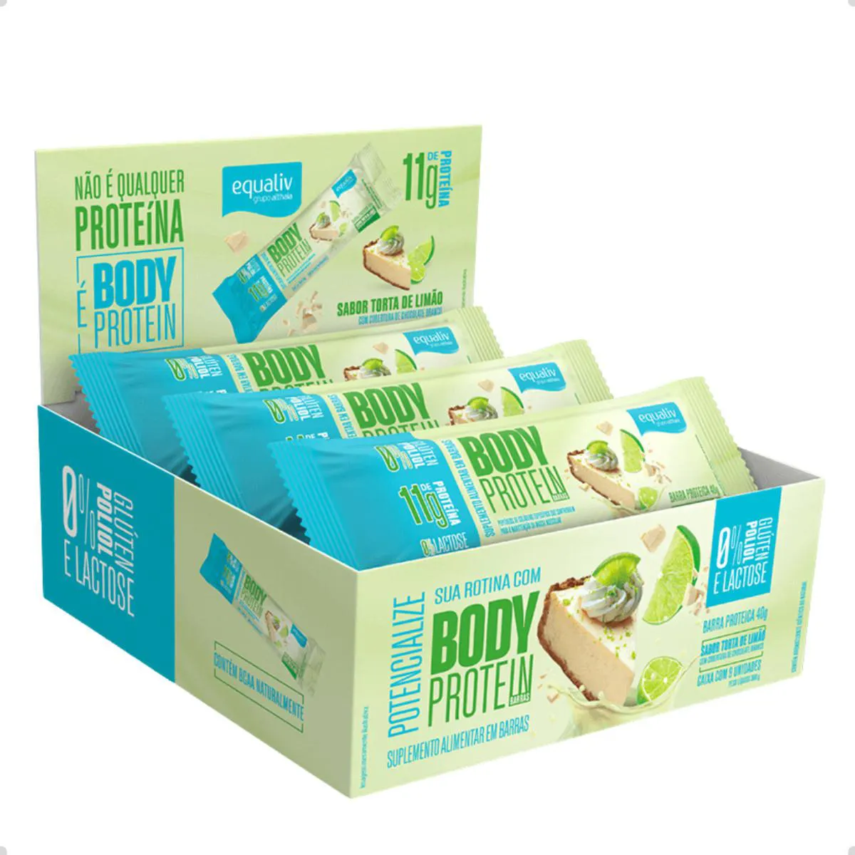 BARRA BODY PROTEIN ZERO LACTOSE 40G 9 UNIDADES 360G EQUALIV Torta DE Limão