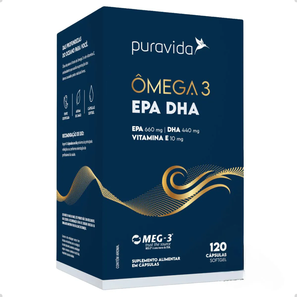 ÔMEGA 3 SUPER DHA 120 CáPSULAS PURA VIDA Natural