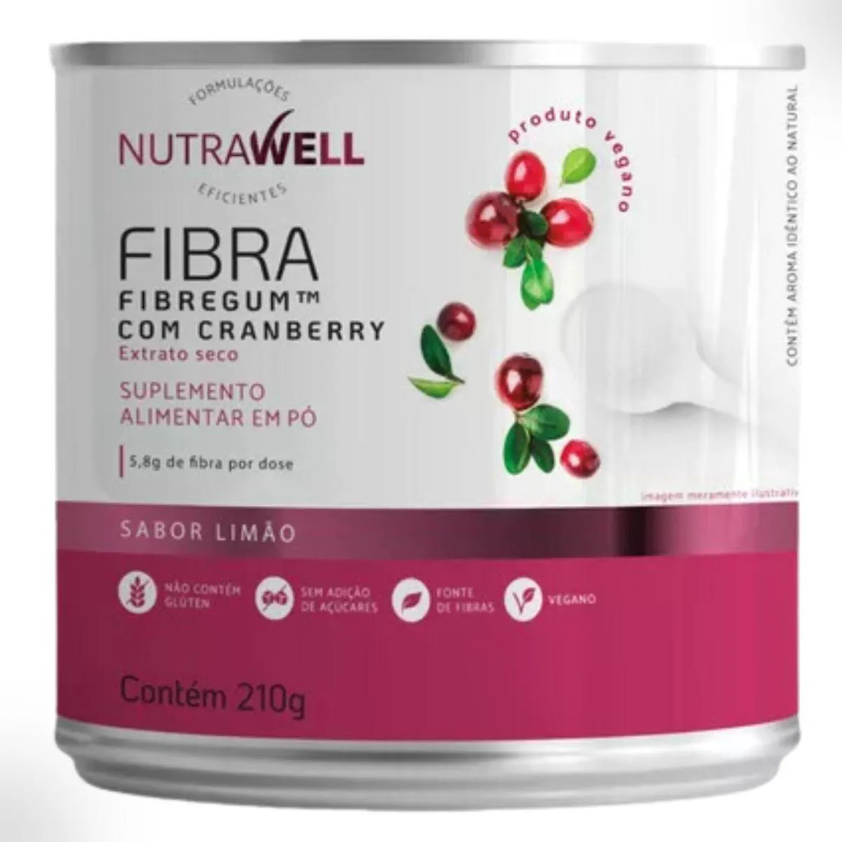 FIBRA ALIMENTAR FIBREGUM 5,8G COM CRANBERRY 210G NUTRAWELL Limão