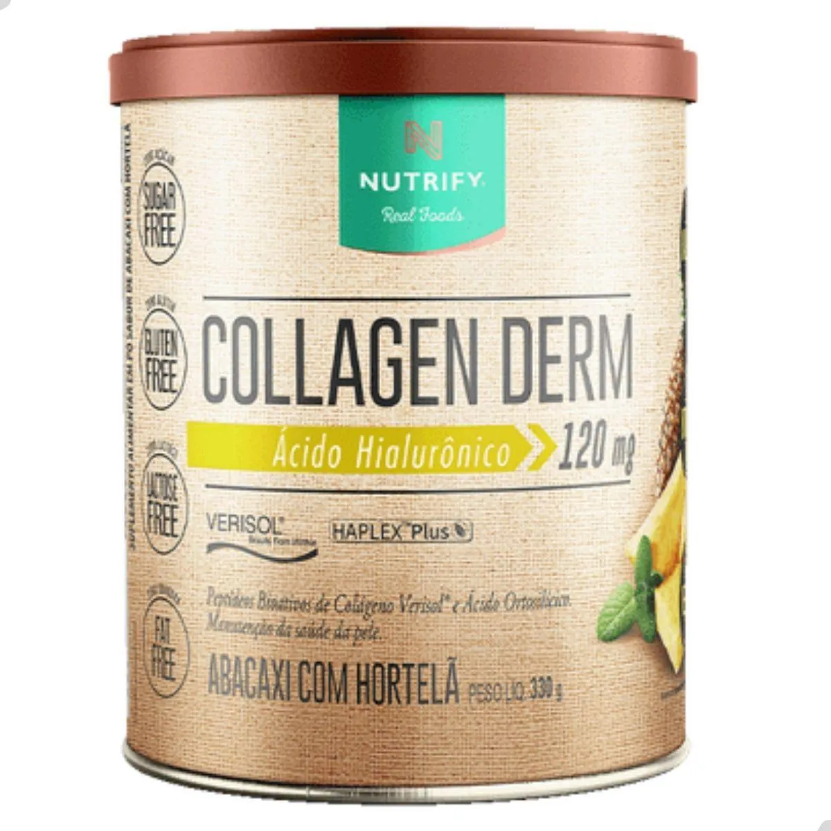 ÁCIDO HIALURôNICO COLLAGEN DERM 120MG VERISOL 330G NUTRIFY Abacaxi C Hortelã