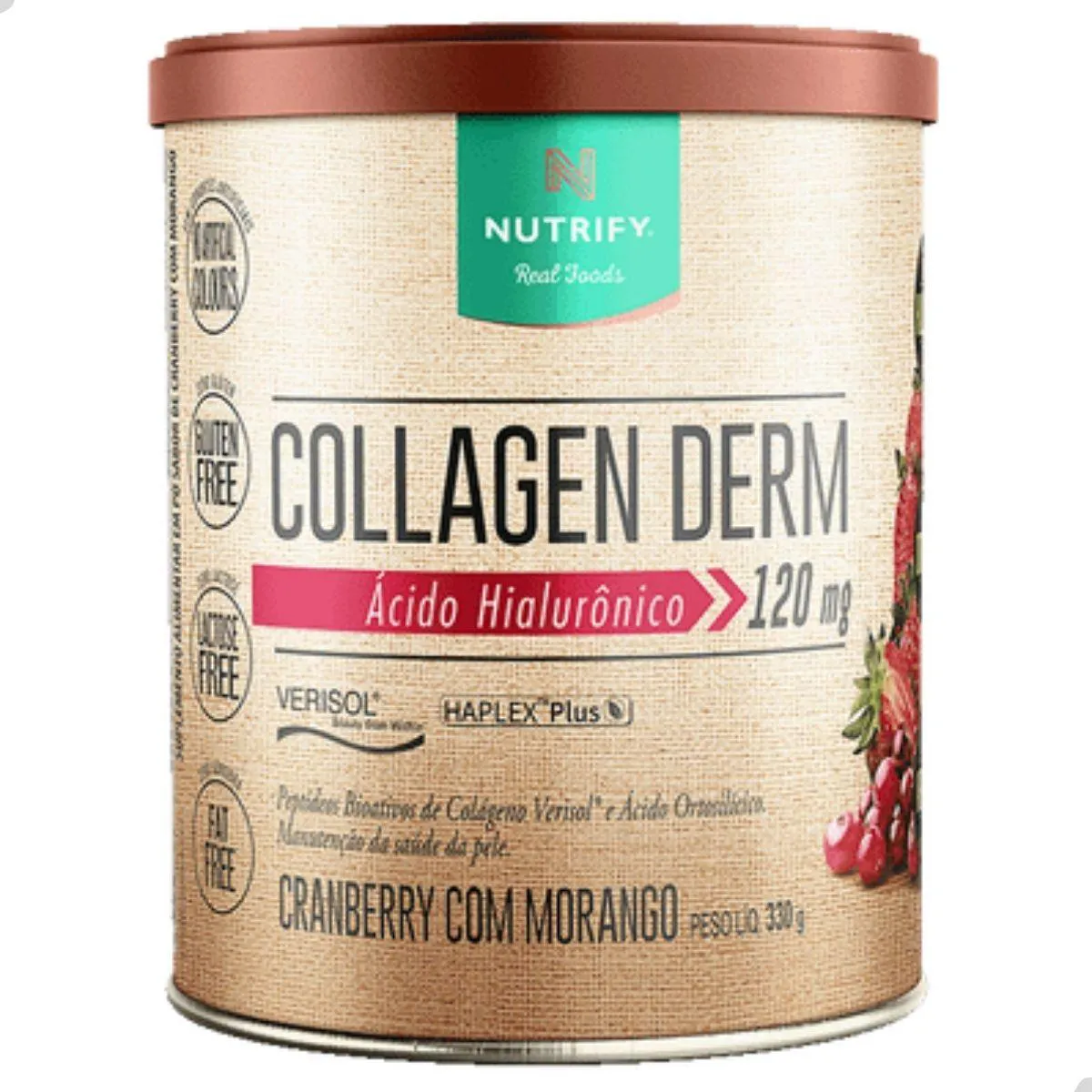 ÁCIDO HIALURôNICO COLLAGEN DERM 120MG VERISOL 330G NUTRIFY Cranberry C Morango