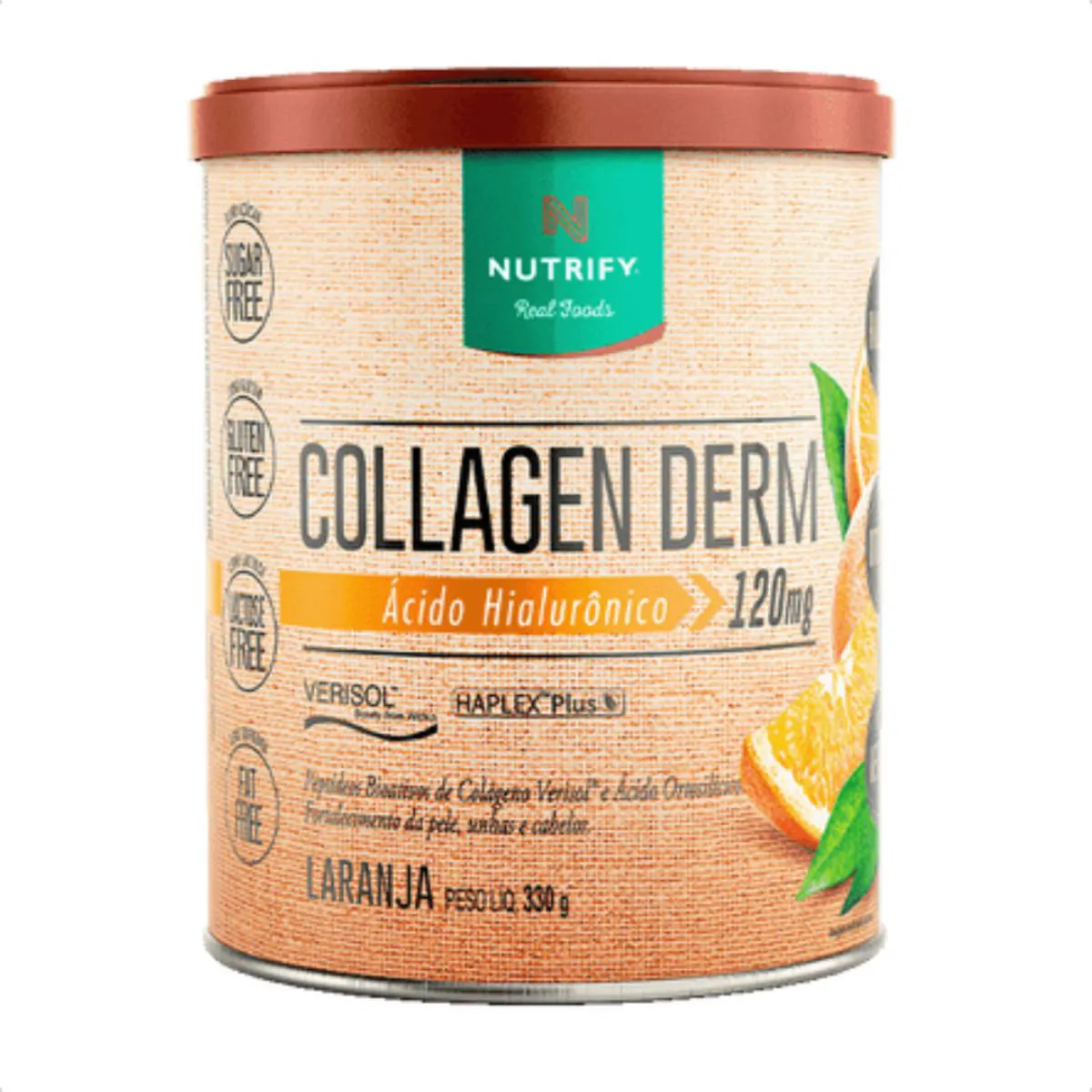 ÁCIDO HIALURôNICO COLLAGEN DERM 120MG VERISOL 330G NUTRIFY Laranja