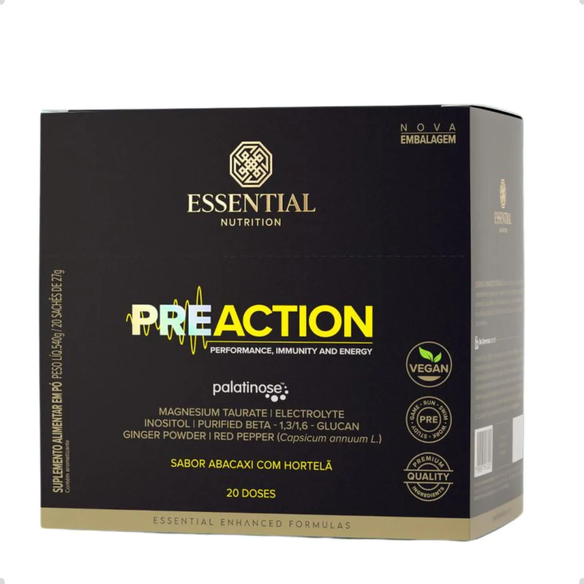 PRE-ACTION ENERGY DRINK 27G (540G) 20 UNIDADES ESSENTIAL Abacaxi COM Hortelã