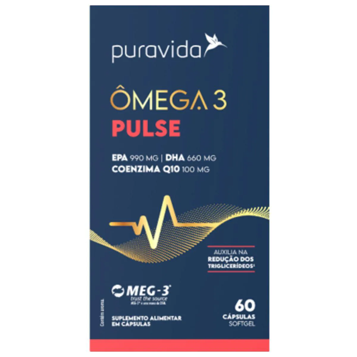 ÔMEGA PULSE EPA DHA COENZIMA Q10 60 CáPSULAS PURA VIDA Limão