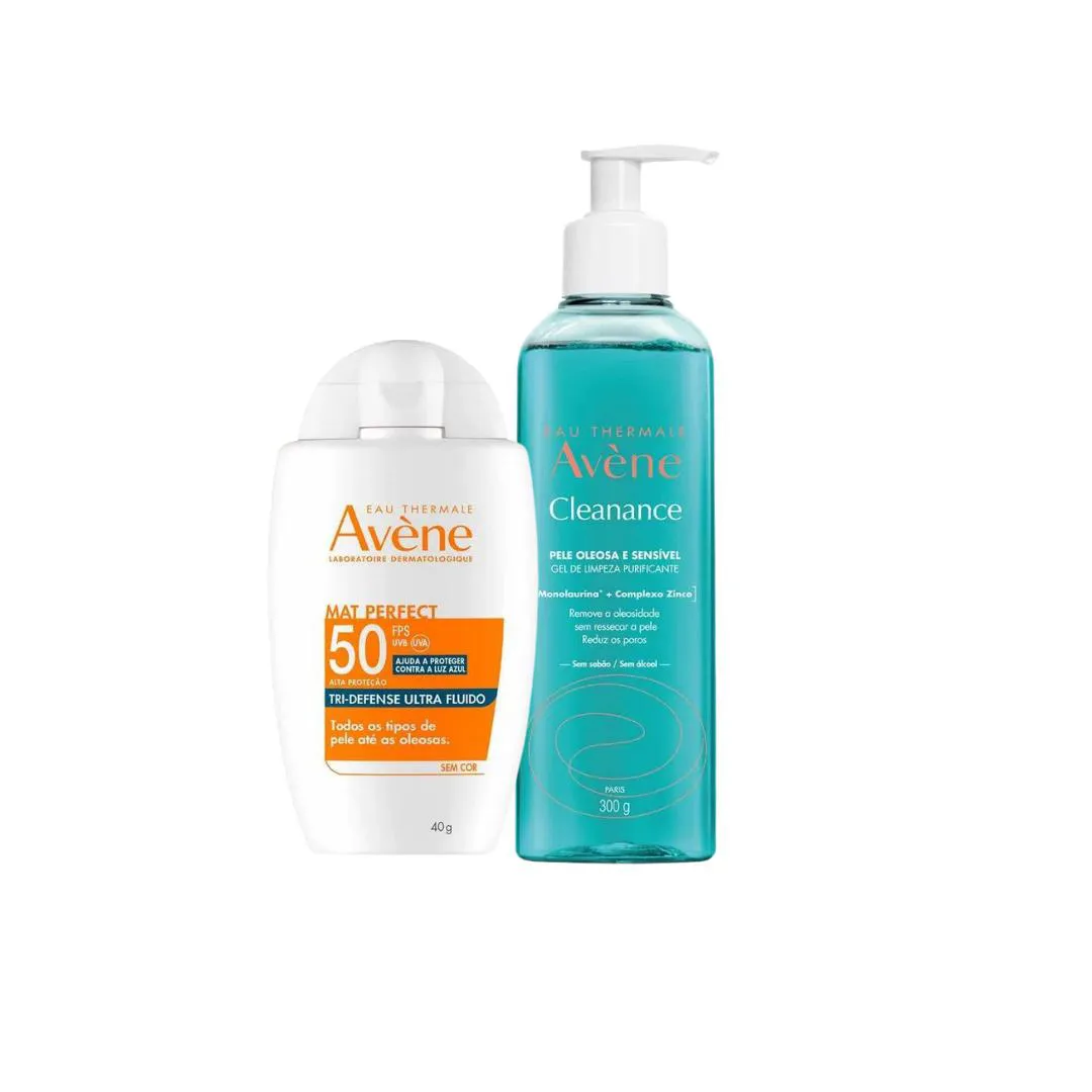 KIT AVèNE: PROTETOR SOLAR FACIAL MAT PERFECT TRI-DEFENSE ULTRA FLUIDO FPS 50 + GEL DE LIMPEZA CLEANANCE 300ML
