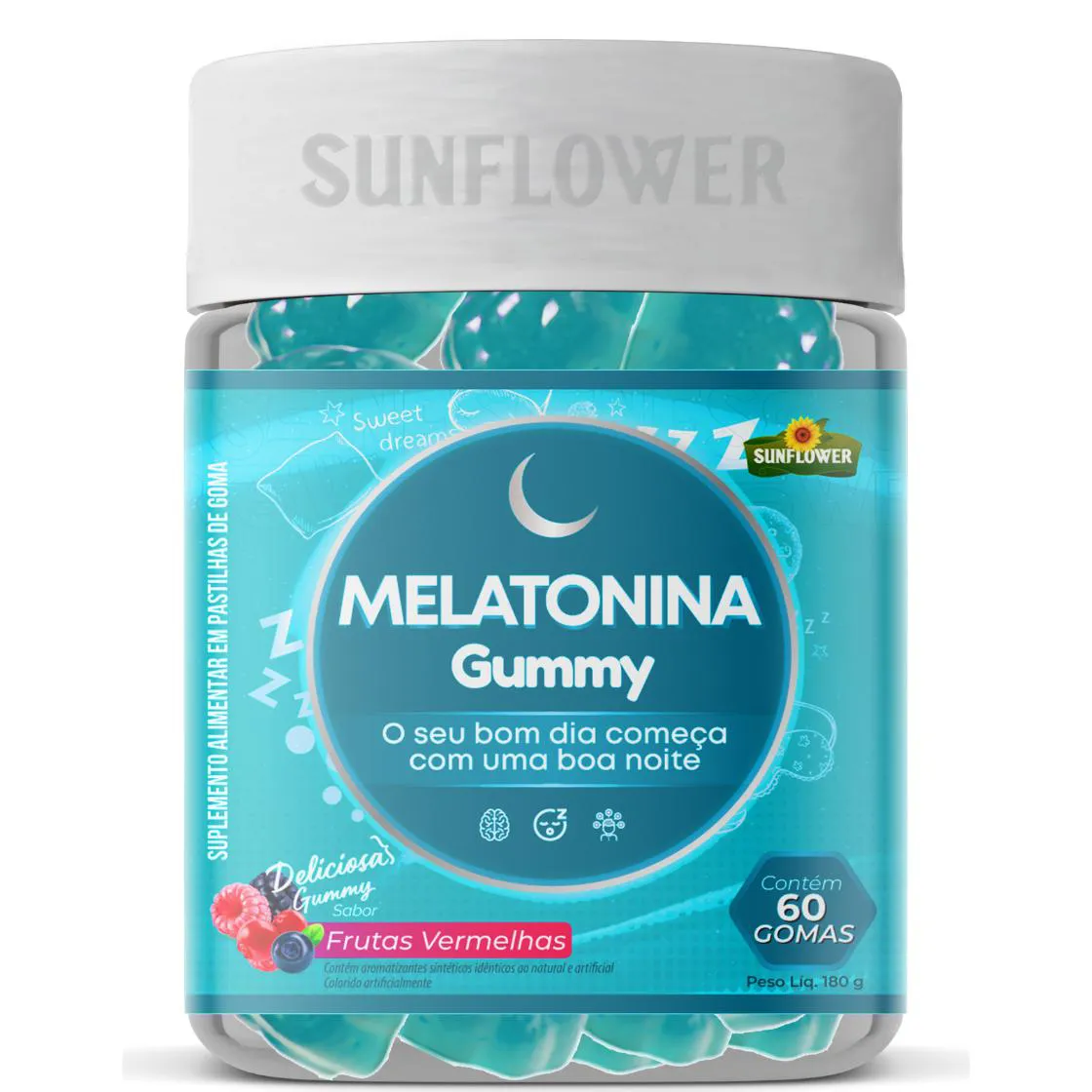 MELATONINA SUNFLOWER SABOR FRUTAS VERMELHAS 60 GOMAS