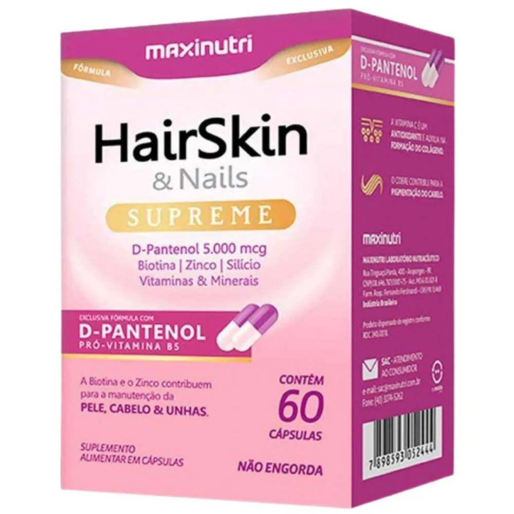 HAIRSKIN SUPREME COM D-PANTENOL 60 CáPSULAS - MAXINUTRI