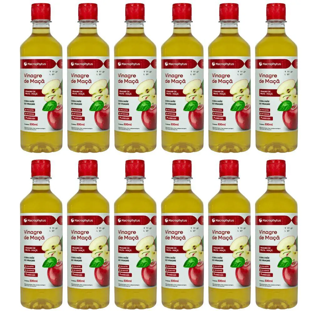 KIT 12X VINAGRE DE MAçA COM 5,5% DE ACIDEZ 530ML - MACROPHYTUS