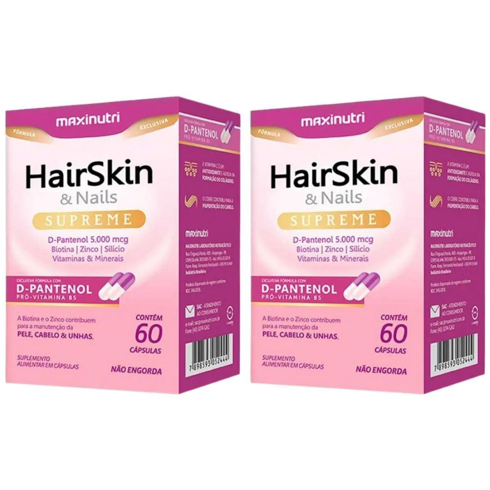 KIT 2X HAIRSKIN SUPREME COM D-PANTENOL 60 CáPSULAS - MAXINUTRI