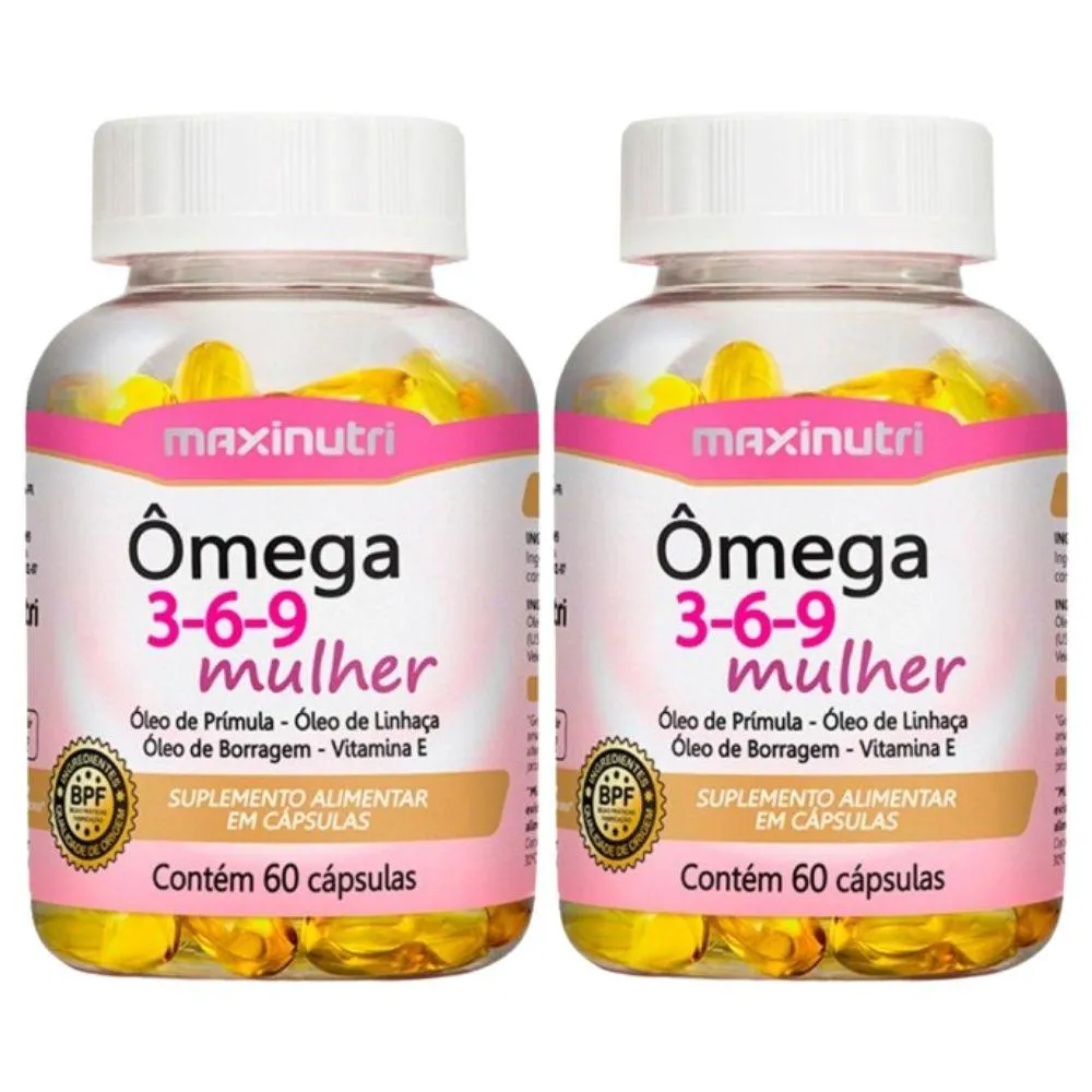 KIT 2X ôMEGA 3,6,9 MULHER (LINHAçA, PRíMULA E BORRAGEM) +  VITAMINA E 60 CáPSULAS MAXINUTRI