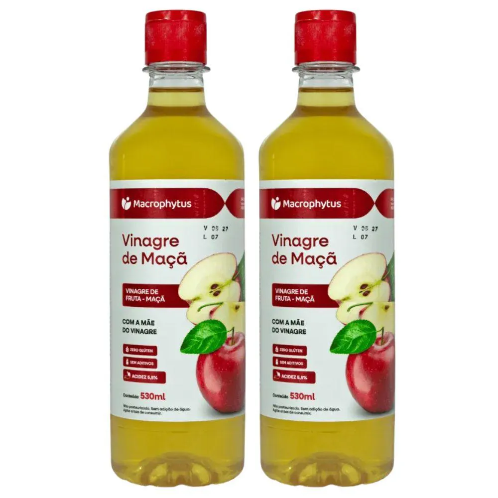 KIT 2X VINAGRE DE MAçA COM 5,5% DE ACIDEZ 530ML - MACROPHYTUS