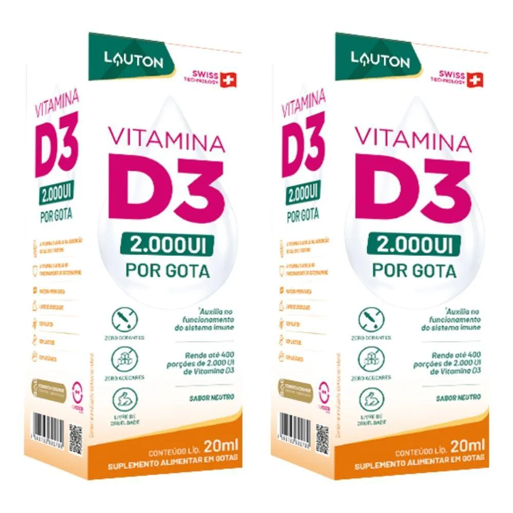 KIT 2X VITAMINA D3 PURA EM GOTAS 20ML - LAUTON