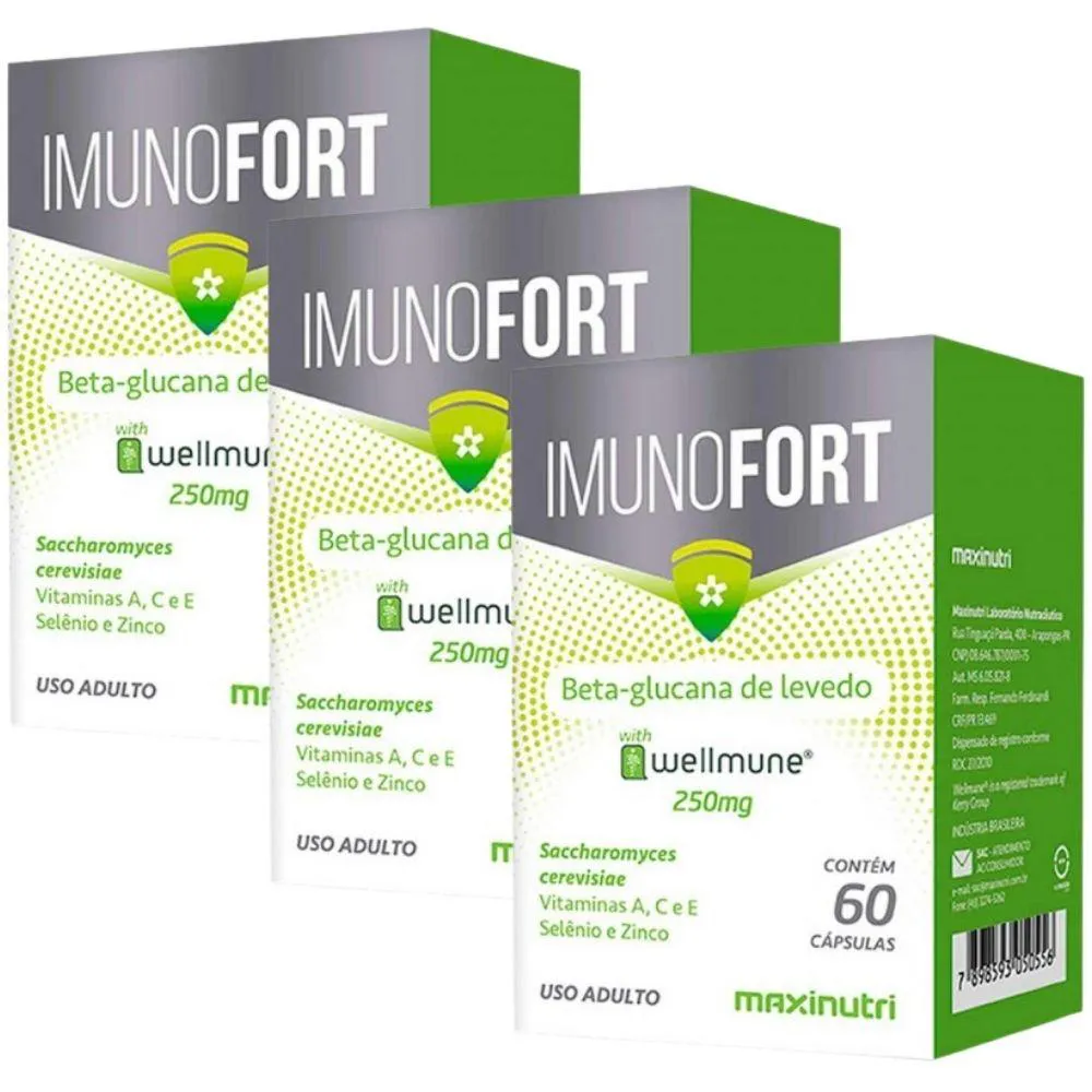 KIT 3X IMUNOFORT (WELLMUNE + VITAMINAS A, C, E, ZINCO E SELêNIO) 60 CáPSULAS - MAXINUTRI