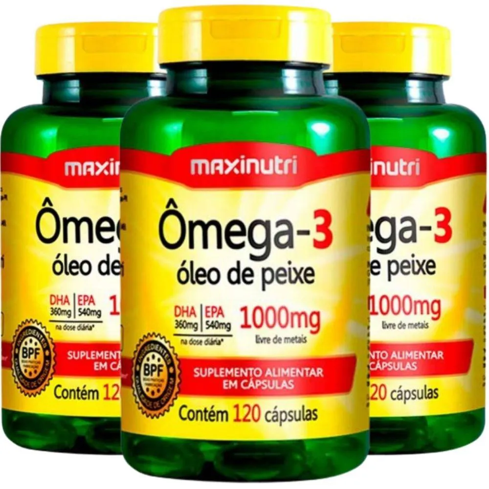 KIT 3X ÔMEGA 3 (ÓLEO DE PEIXE 1000MG) 120 CáPSULAS - MAXINUTRI
