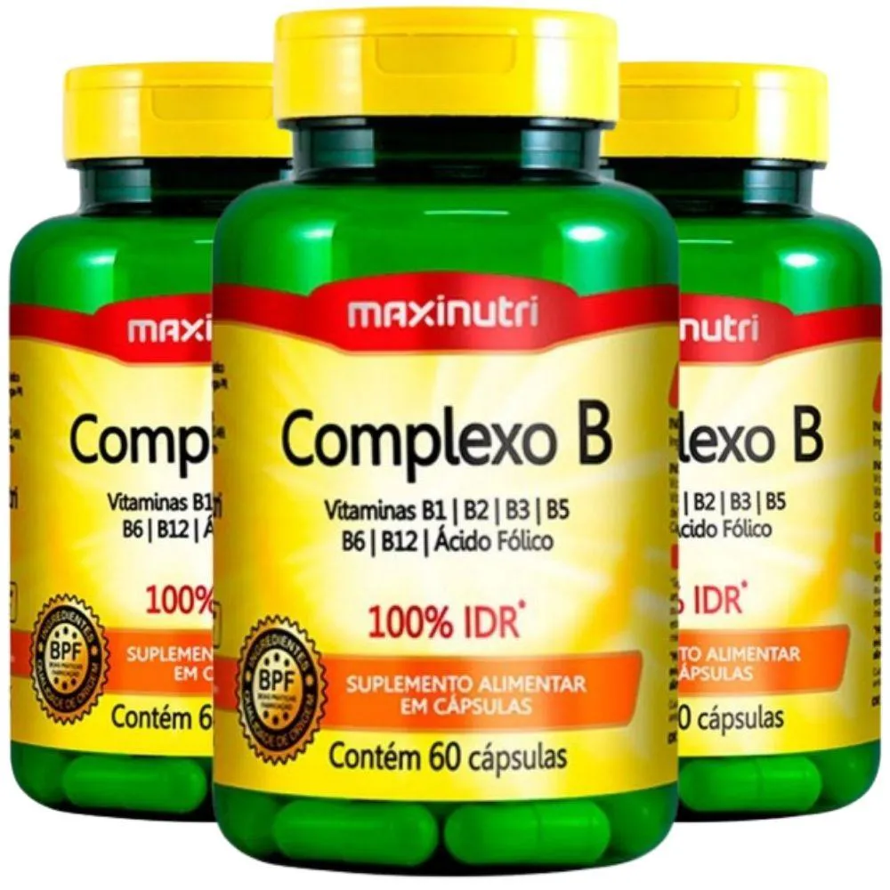 KIT 3X VITAMINAS DO COMPLEXO B 100% IDR 60 CáPSULAS - MAXINUTRI