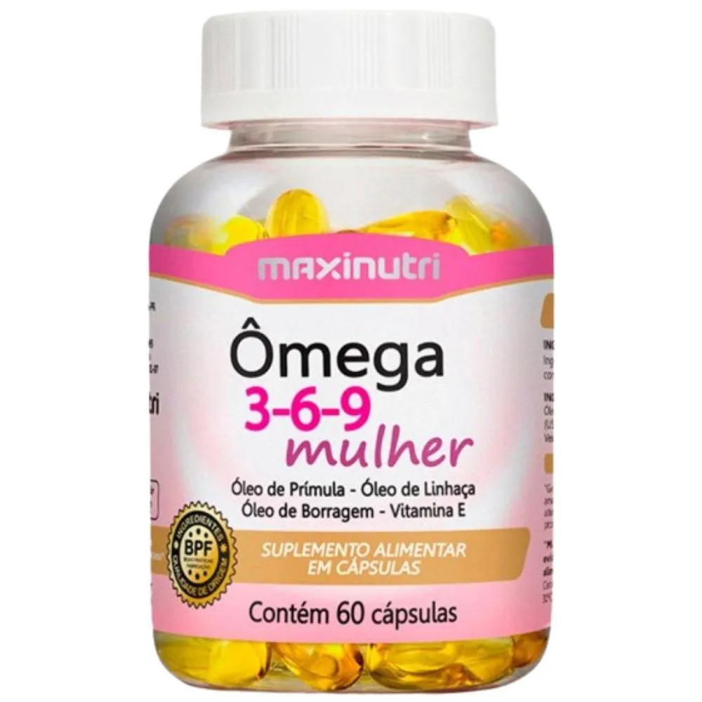 ôMEGA 3,6,9 MULHER (LINHAçA, PRíMULA E BORRAGEM) +  VITAMINA E 60 CáPSULAS MAXINUTRI