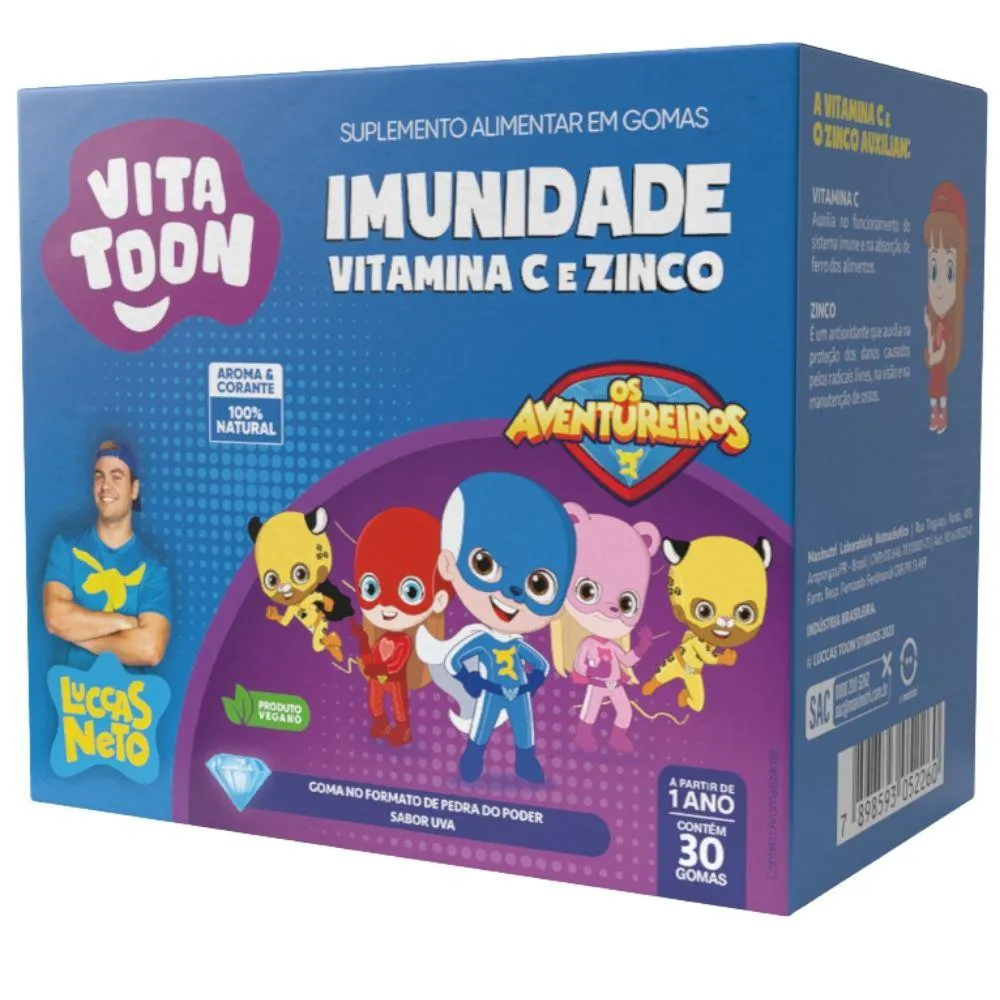 VITAMINA C + ZINCO KIDS IMUNIDADE VITATTON LUCCAS NETO 30 GOMAS - MAXINUTRI UVA
