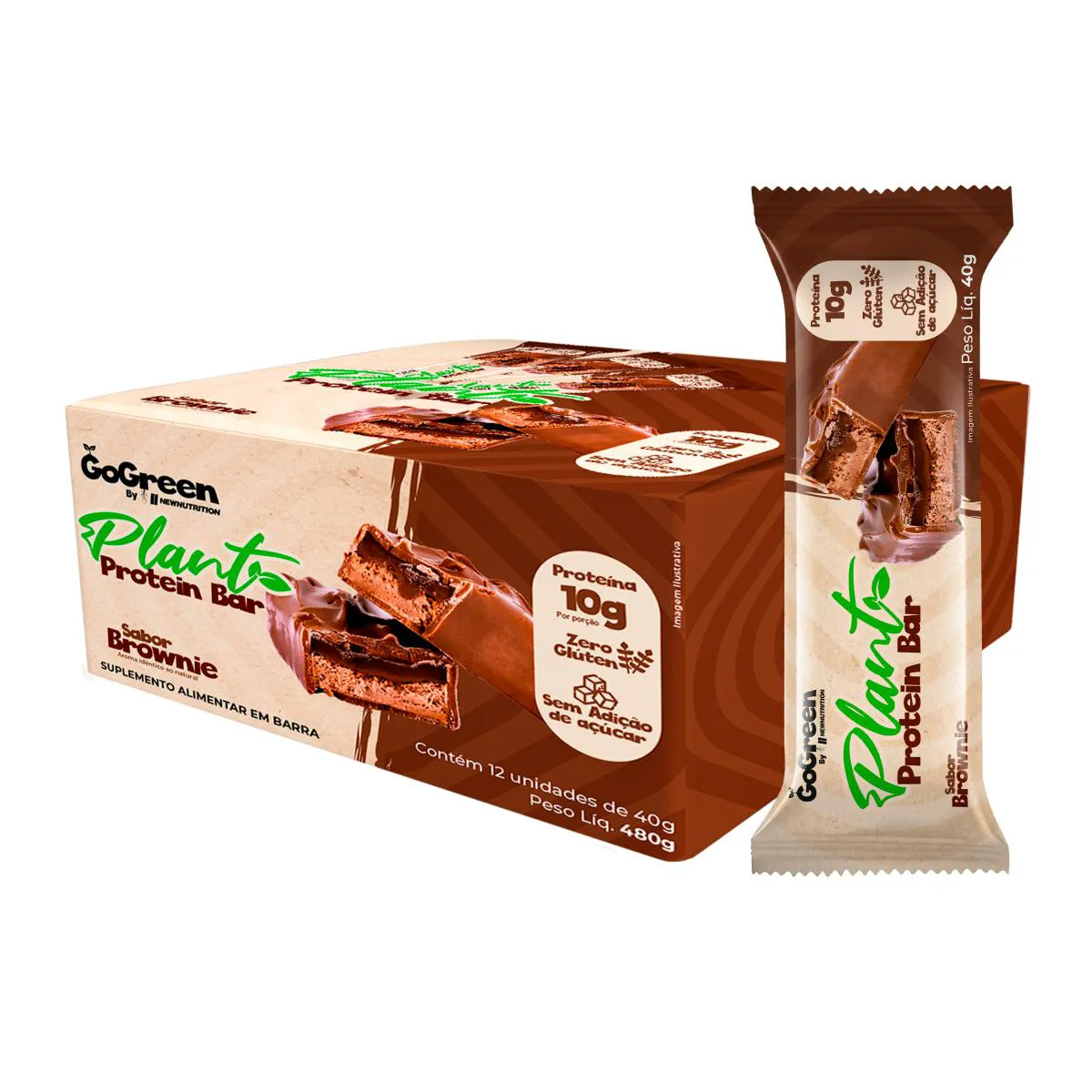 BARRA DE PROTEíNA VEGANA GOURMET 40G VEGAN PLANTS PROTEIN SABOR BROWNIE CAIXA COM 12 UNIDADES Chocolate