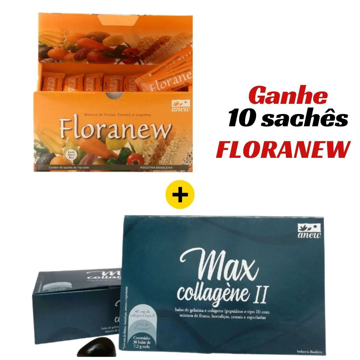 KIT COLáGENO TIPO 2 MAX COLLAGENE + FLORANEW 90 SACHêS + 10 SACHêS