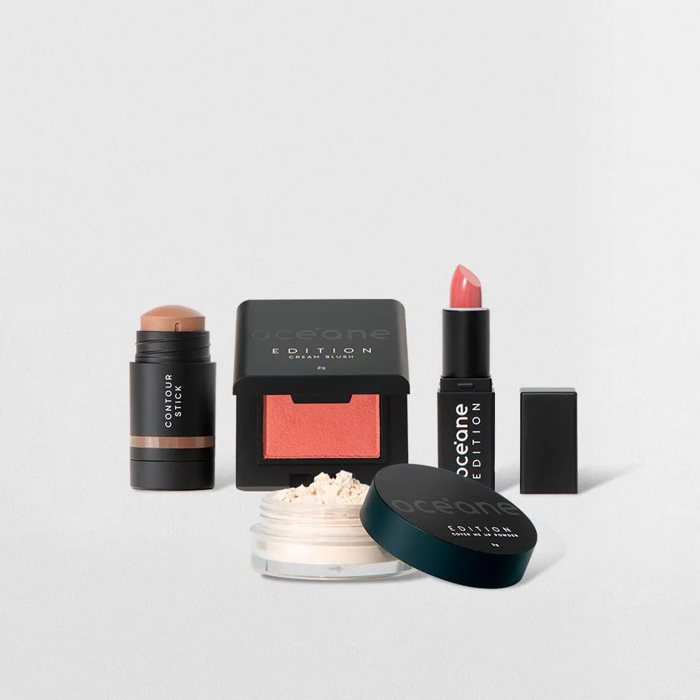 KIT MINI BATOM NUDE + MINI BLUSH CARAMELO + MINI Pó TRANSLúCIDO SOLTO + MINI CONTORNO BASTãO MARROM MéDIO